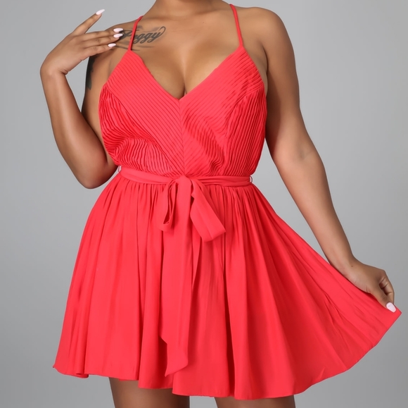 Harmony In Nature Pants - Scarlet Pleated Satin Romper